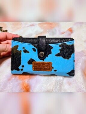 Wrangler Turquoise & Black Cow Print Wallet